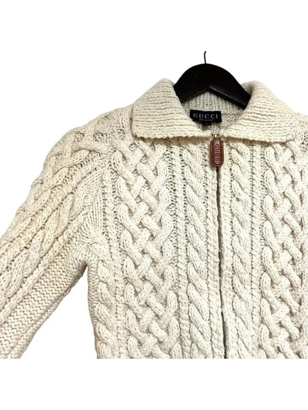 Gucci Era Short Length Zip Up Cable Knit Jacket S Off White - Picture 3 of 8